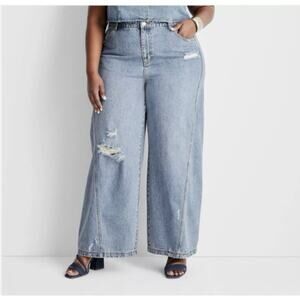 Future Collective Jenee Naylor High-Rise Distressed Wide Leg Jeans Sz 26 Plus